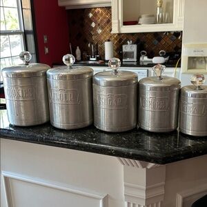 Mid Century Heller five Silver Canister Set with Crystal Knobs